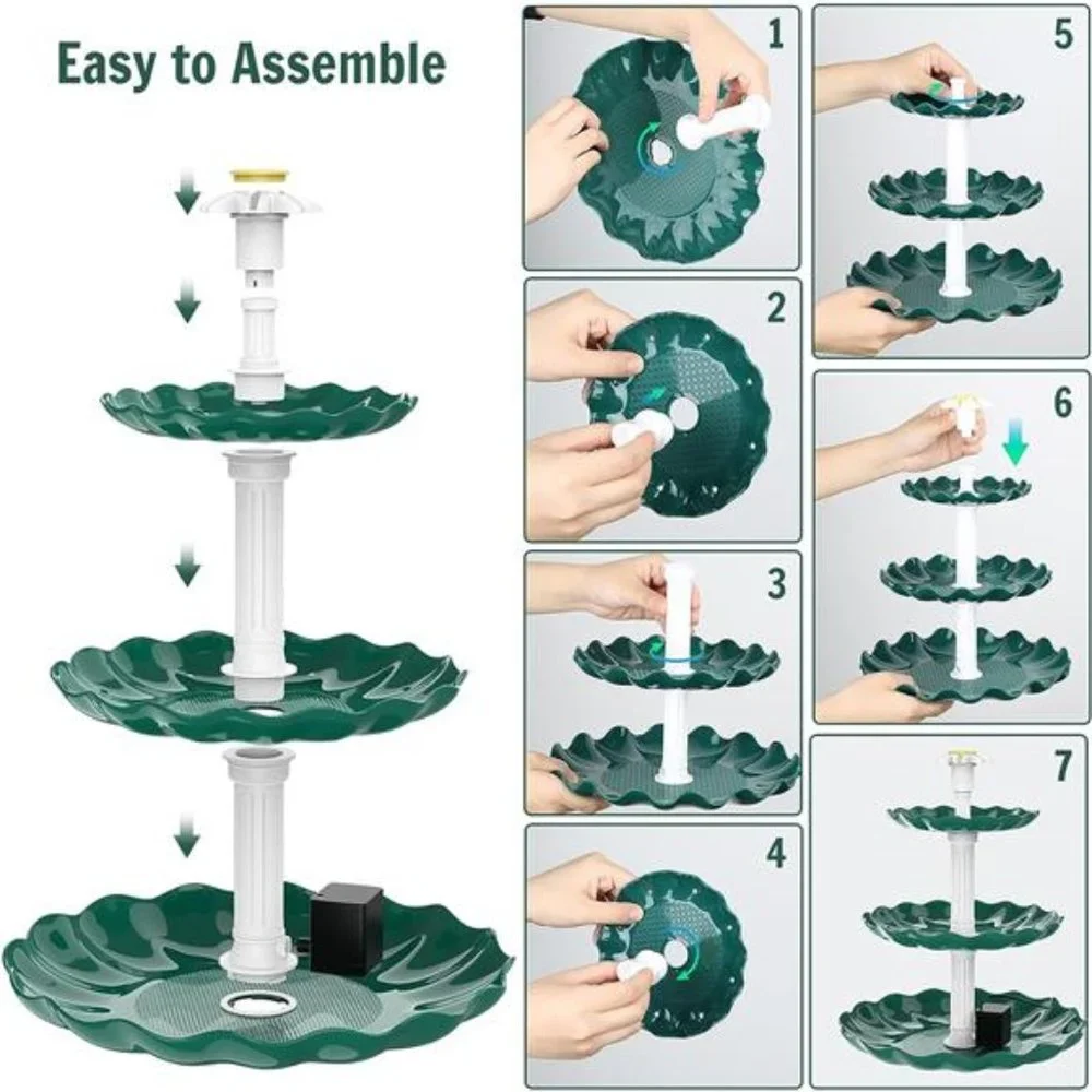3 Tiered Bird Bath with 3.5W Solar Pump, DIY Solar Fountain Detachable